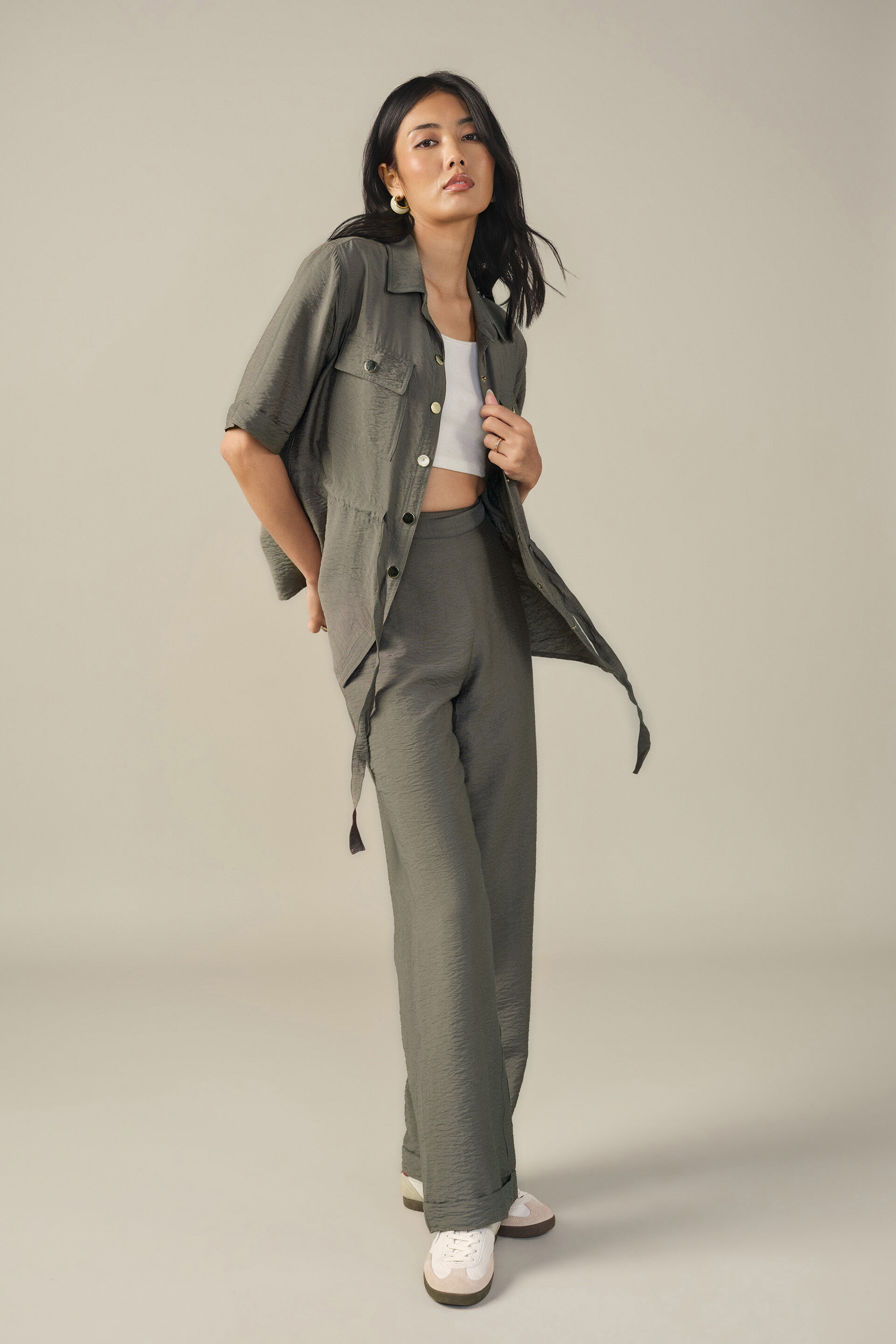 Relaxed Co-ord in Olive, Green, image 4